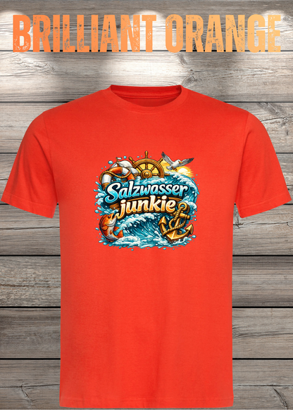 Salzwasser-Junkie Unisex T-Shirt in Brilliant Orange.