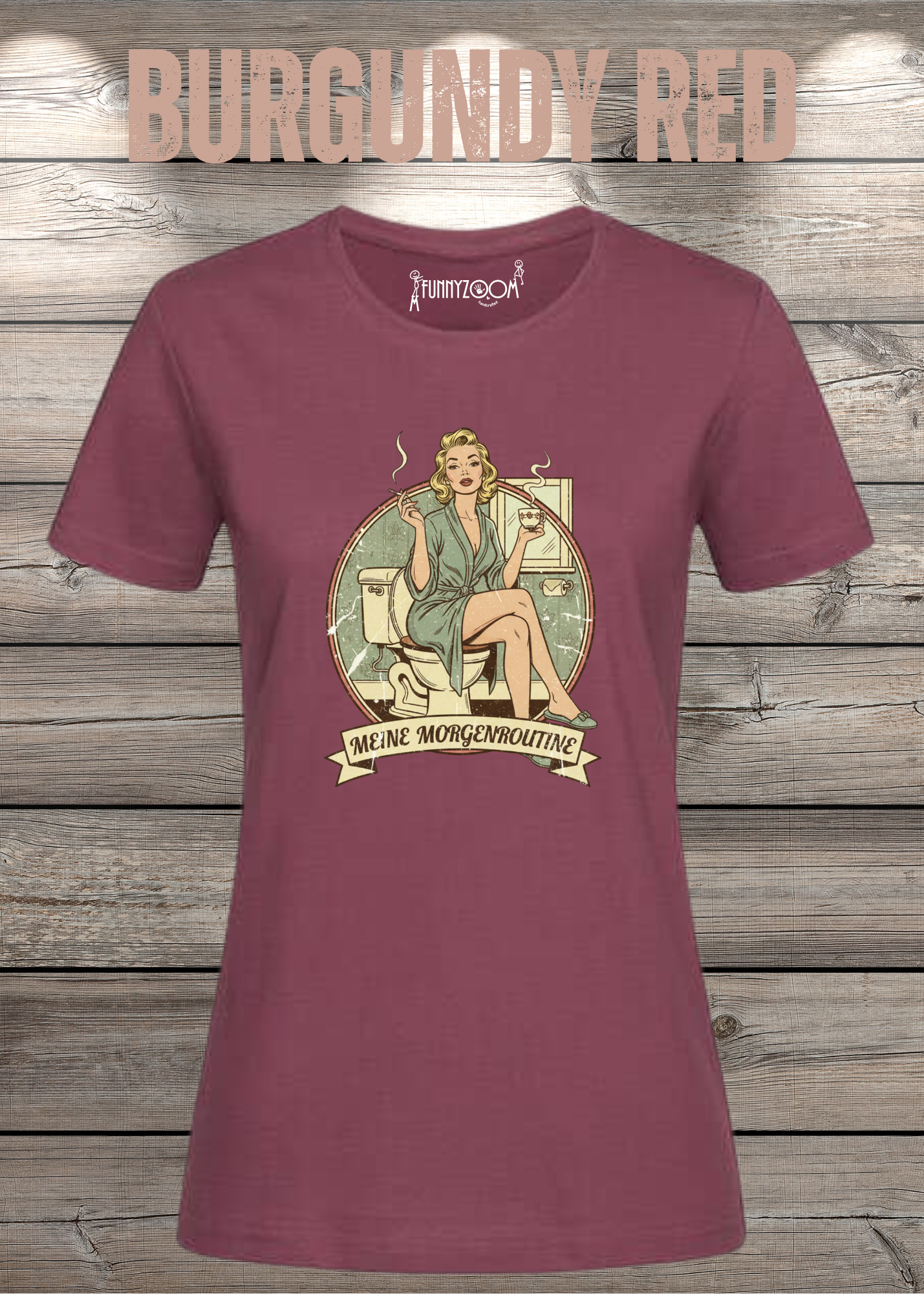 Damen T-Shirt Meine Morgenroutine – Lustiges Retro Shirt für Morgenmuffel