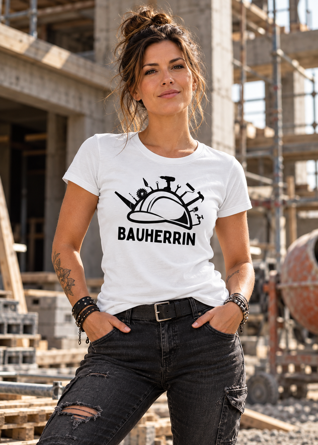 Tragebeispiel: Bauherrin Damen T-Shirt in White.