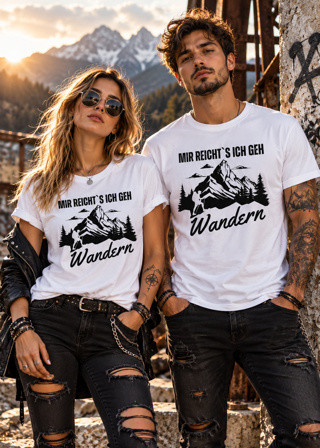 Tragebeispiel: Unisex-T-Shirt „Mir reicht's, ich geh Wandern“ in White.