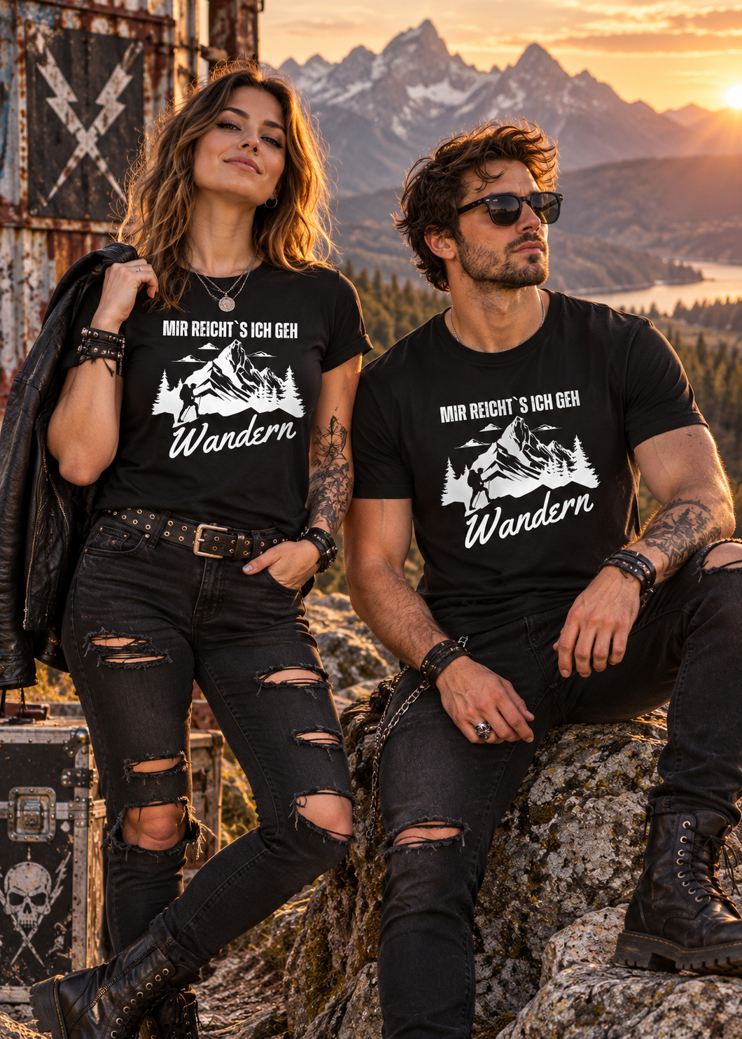 Tragebeispiel: Unisex-T-Shirt „Mir reicht's, ich geh Wandern“ in Black Opal.