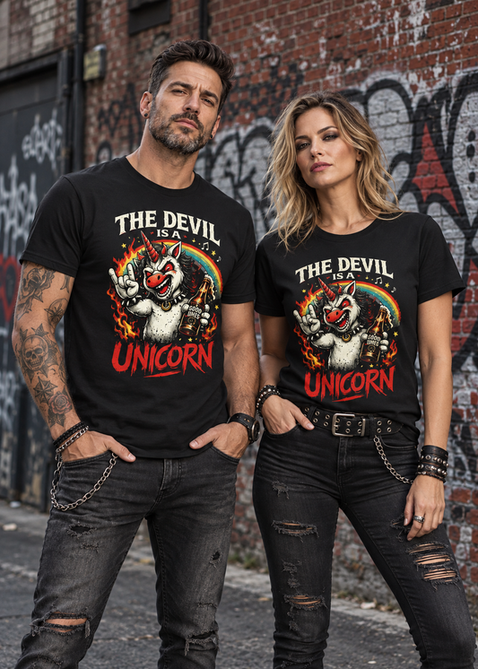 The Devil is a Unicorn – Lustiges Unisex Statement T-Shirt mit Einhorn Motiv