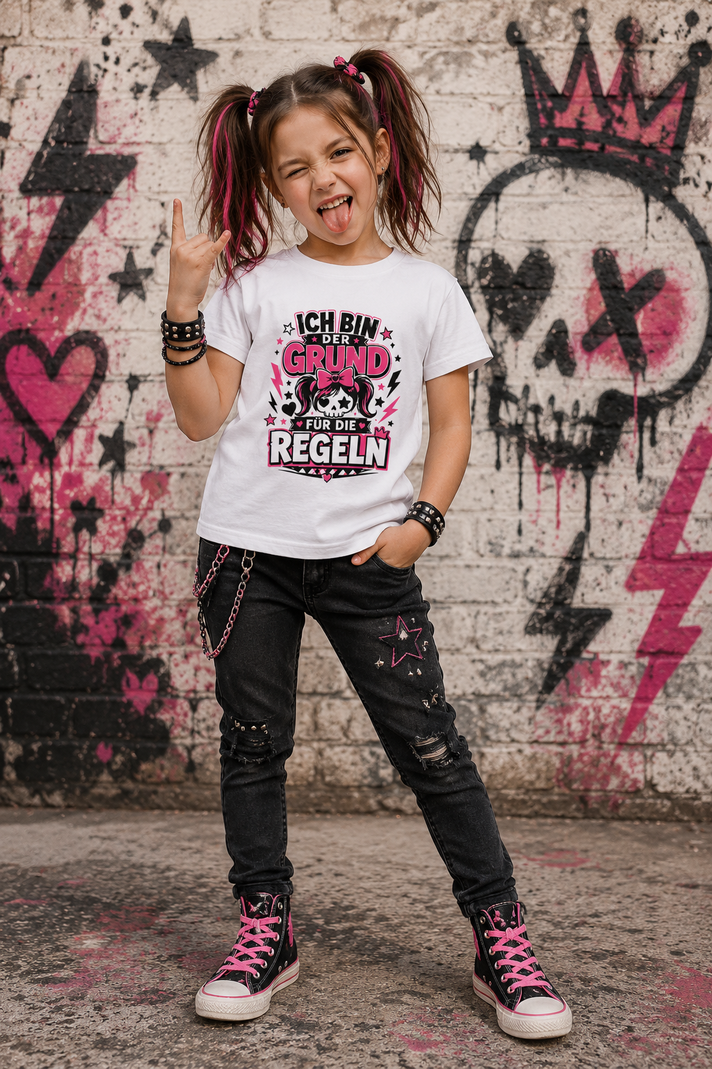 Tragebeispiel: Ich bin der Grund für die Regeln – Mädchen T-Shirt in White.