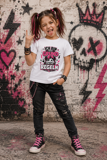 Tragebeispiel: Ich bin der Grund für die Regeln – Mädchen T-Shirt in White.