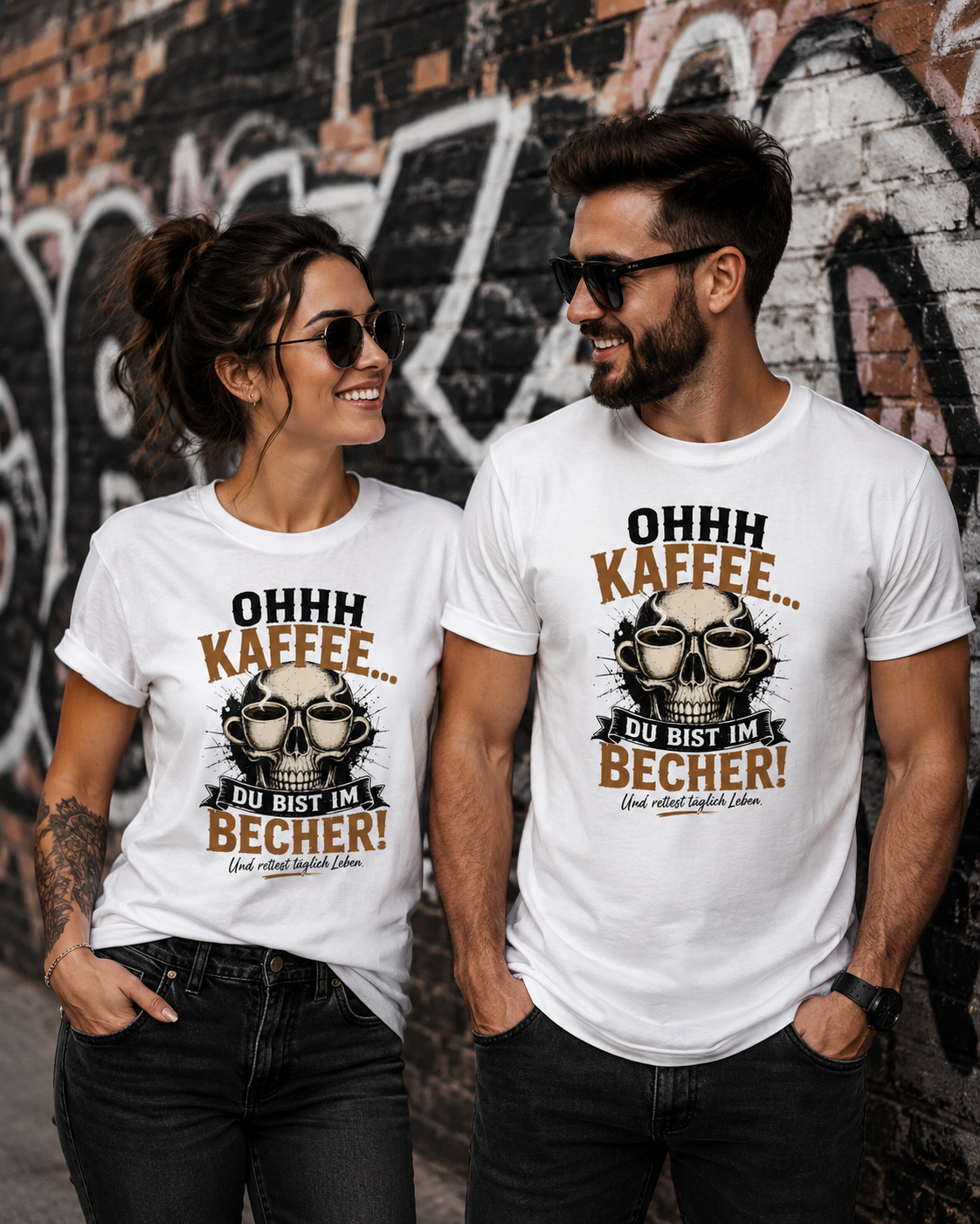 Ohhh Kaffee T-Shirt – Lustiges Kaffee Shirt mit Totenkopf für Kaffeeliebhaber