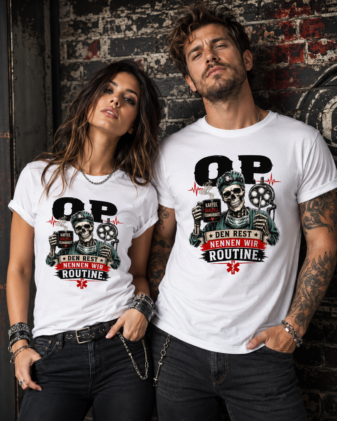 OP T-Shirt „Den Rest nennen wir Routine“ | Skelett Shirt für OP-Team & Medizin