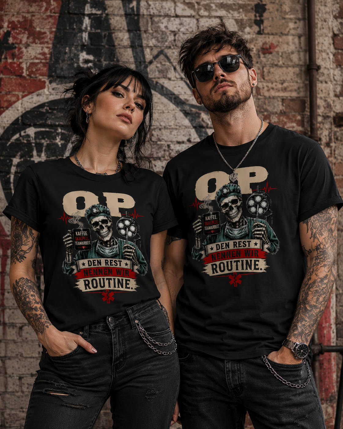 OP T-Shirt „Den Rest nennen wir Routine“ | Skelett Shirt für OP-Team & Medizin