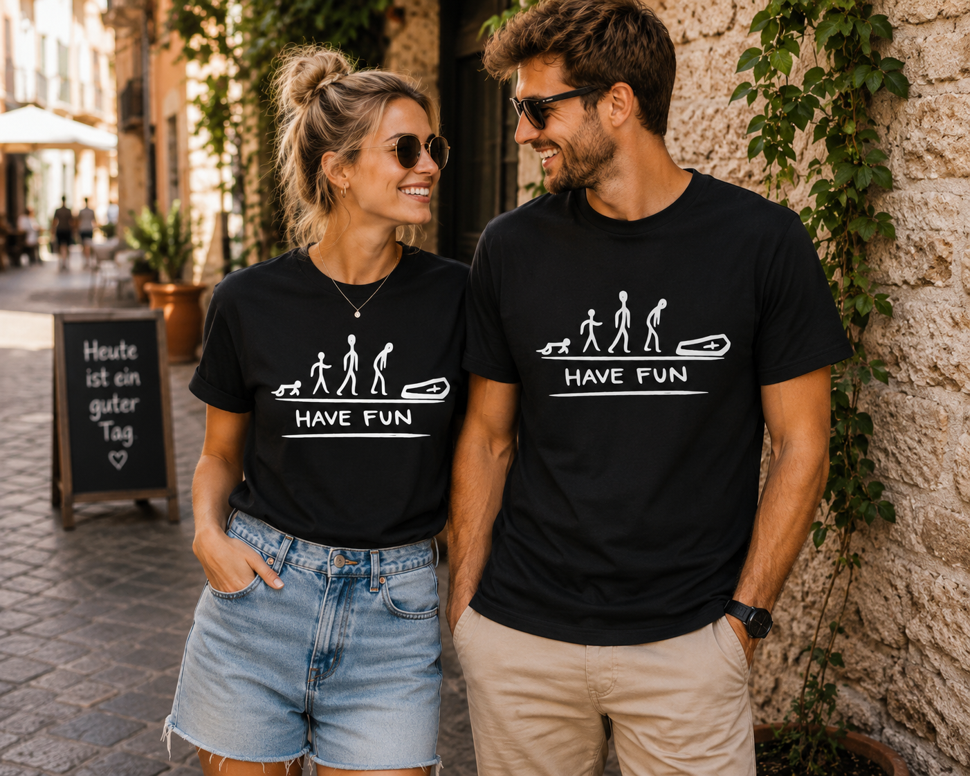 Have Fun Evolution Herren Damen Unisex T-Shirt | Lustiges Fun Shirt mit Strichmännchen Humor