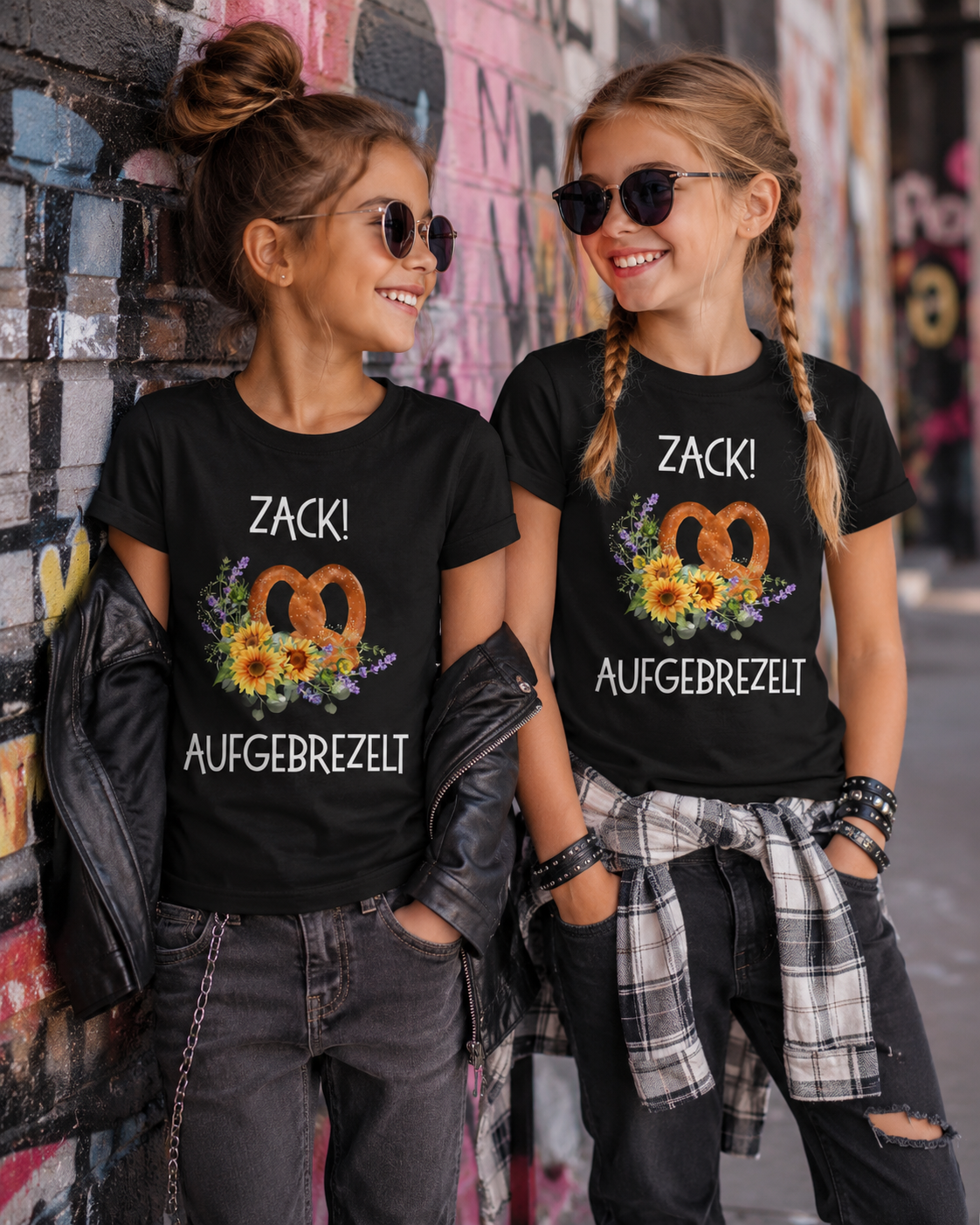 Mädchen T-Shirt „Zack! Aufgebrezelt“ | Lustiges Brezel Shirt mit Blumen