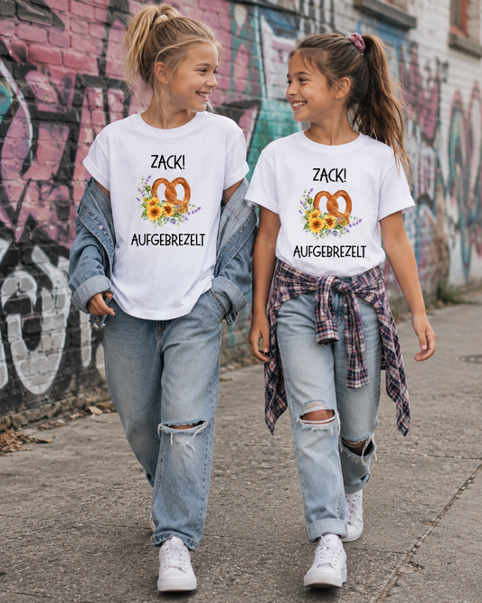 Mädchen T-Shirt „Zack! Aufgebrezelt“ | Lustiges Brezel Shirt mit Blumen