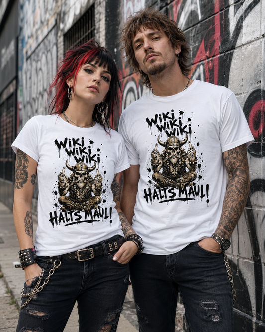 Wiki Wiki Wiki Halt’s Maul T-Shirt – Freches Wikinger Statement Shirt