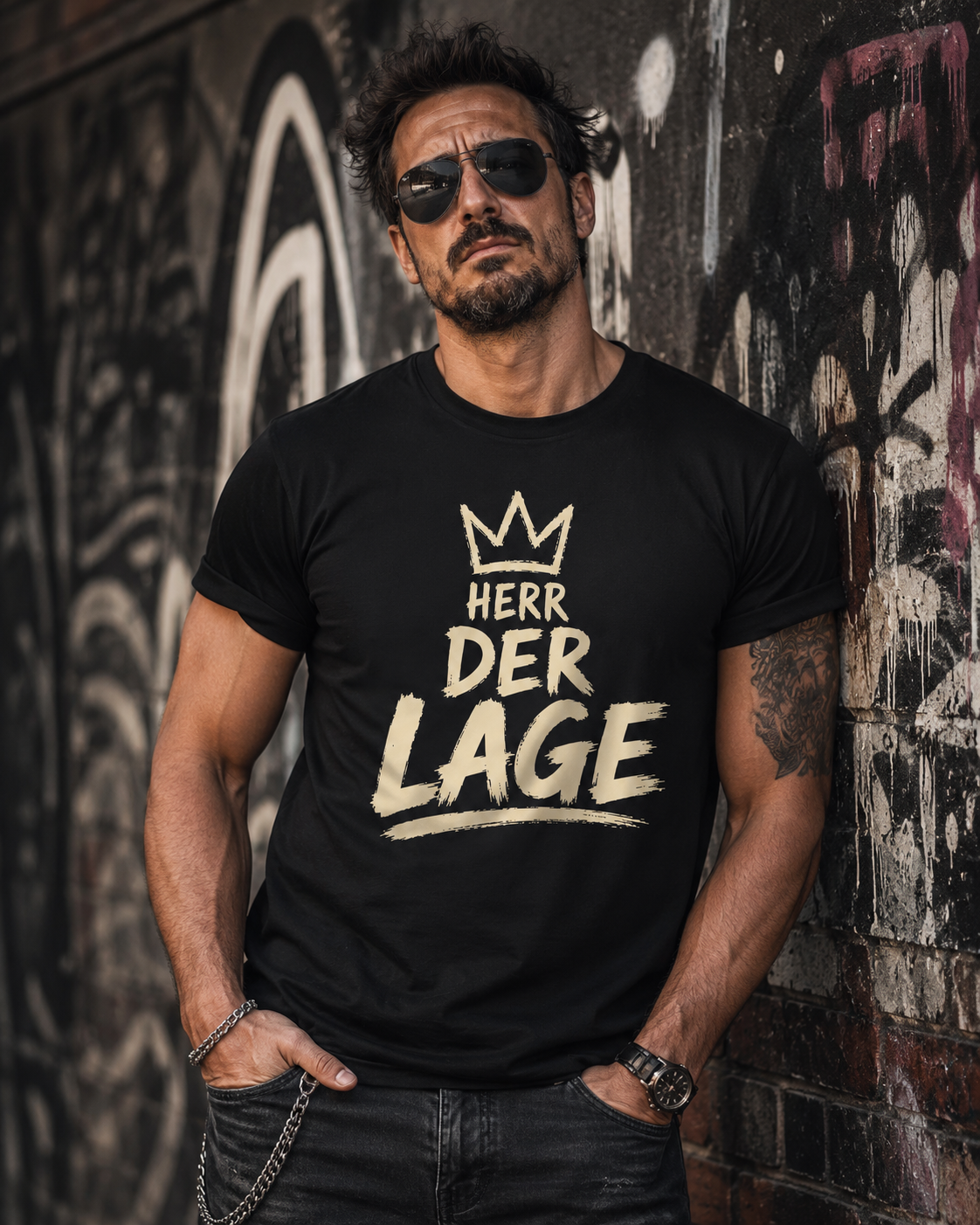 Herr der Lage – Lustiges Herren T-Shirt mit Krone