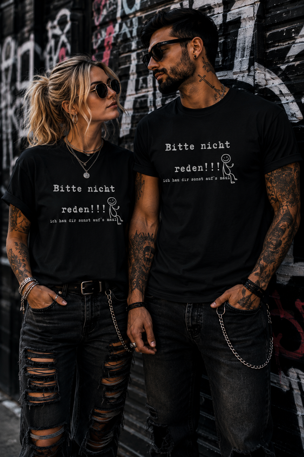 Bitte Nicht Reden T-Shirt – Lustiger Sarkasmus Spruch Unisex Shirt Schwarz Weiß