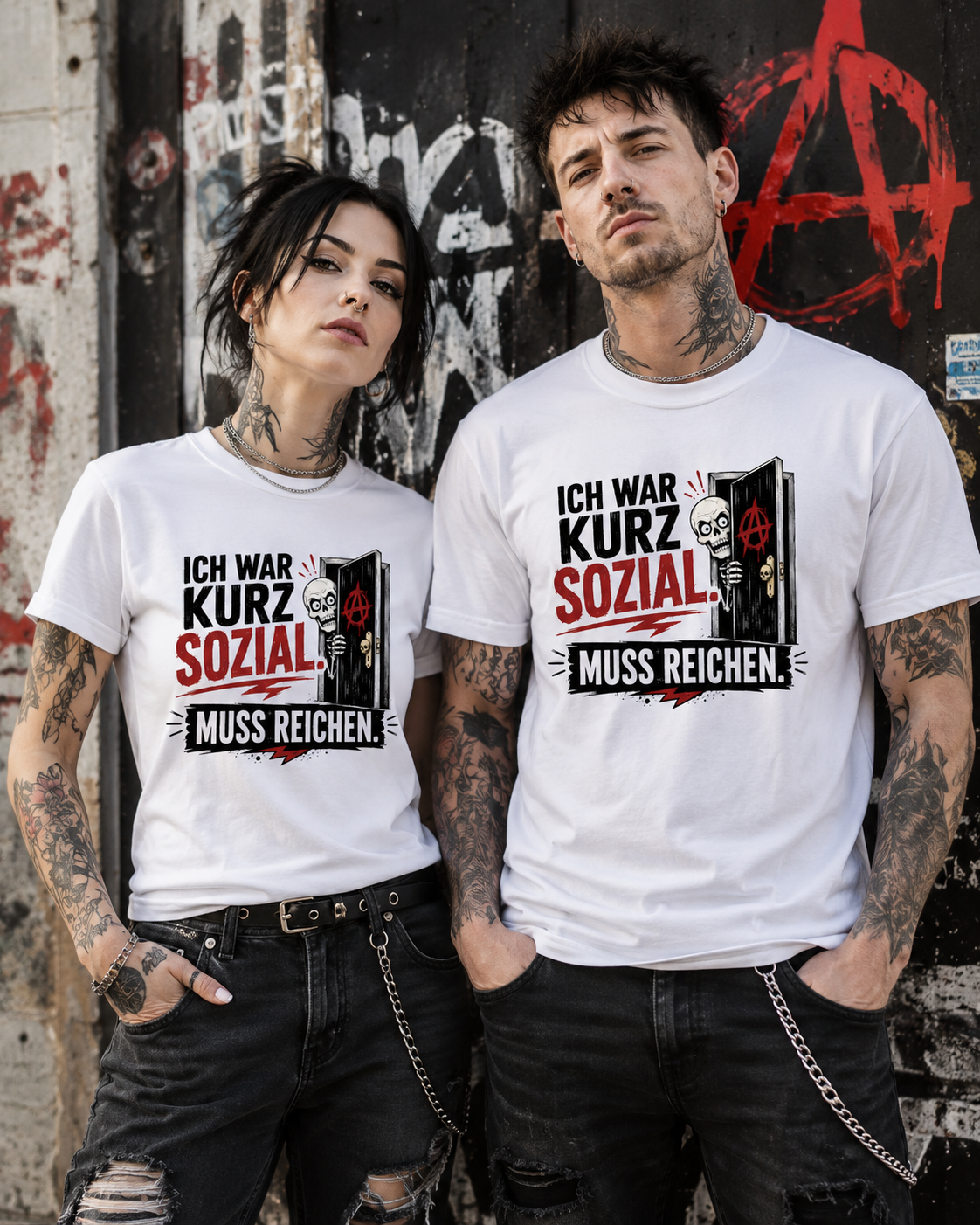 Weißes Skelett T-Shirt mit dem Spruch Ich war kurz sozial muss reichen