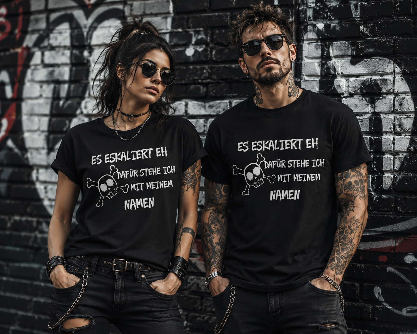 Lustiges T-Shirt "Es eskaliert eh – dafür stehe ich mit meinem Namen" | Fun Shirt Damen & Herren