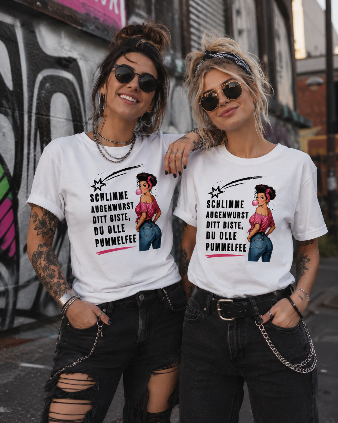 Schlimme Augenwurst Ditt Biste Du Olle Pummelfee Damen T-Shirt | Lustiger Sprüche Shirt | Pin Up Vintage | Humor Geschenk für Frauen