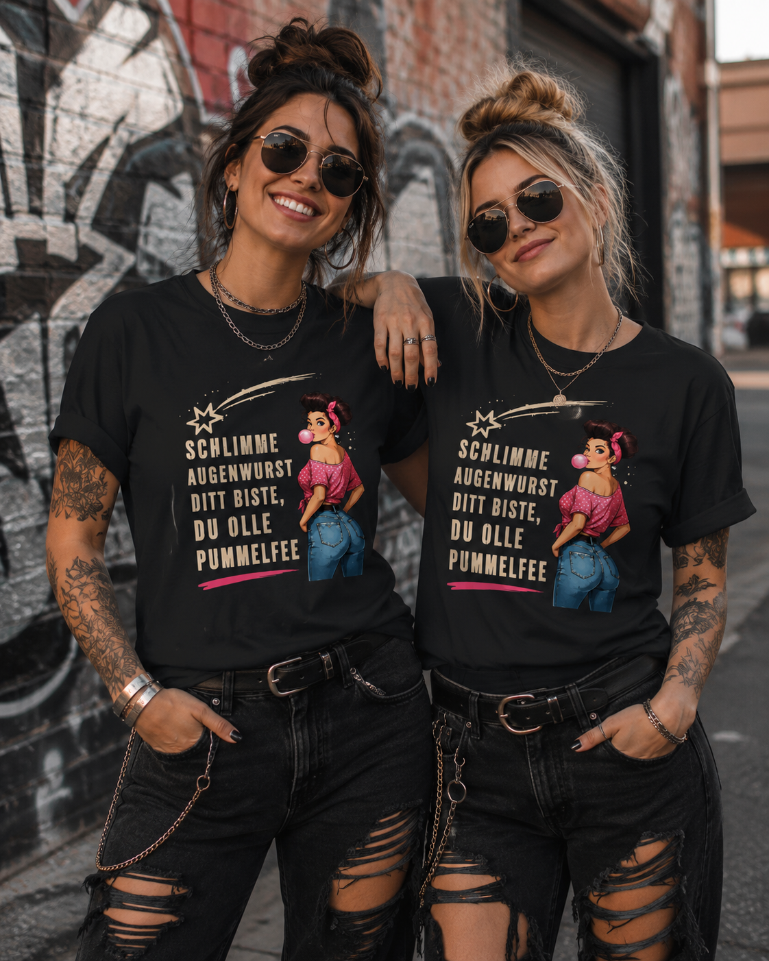 Schlimme Augenwurst Ditt Biste Du Olle Pummelfee Damen T-Shirt | Lustiger Sprüche Shirt | Pin Up Vintage | Humor Geschenk für Frauen