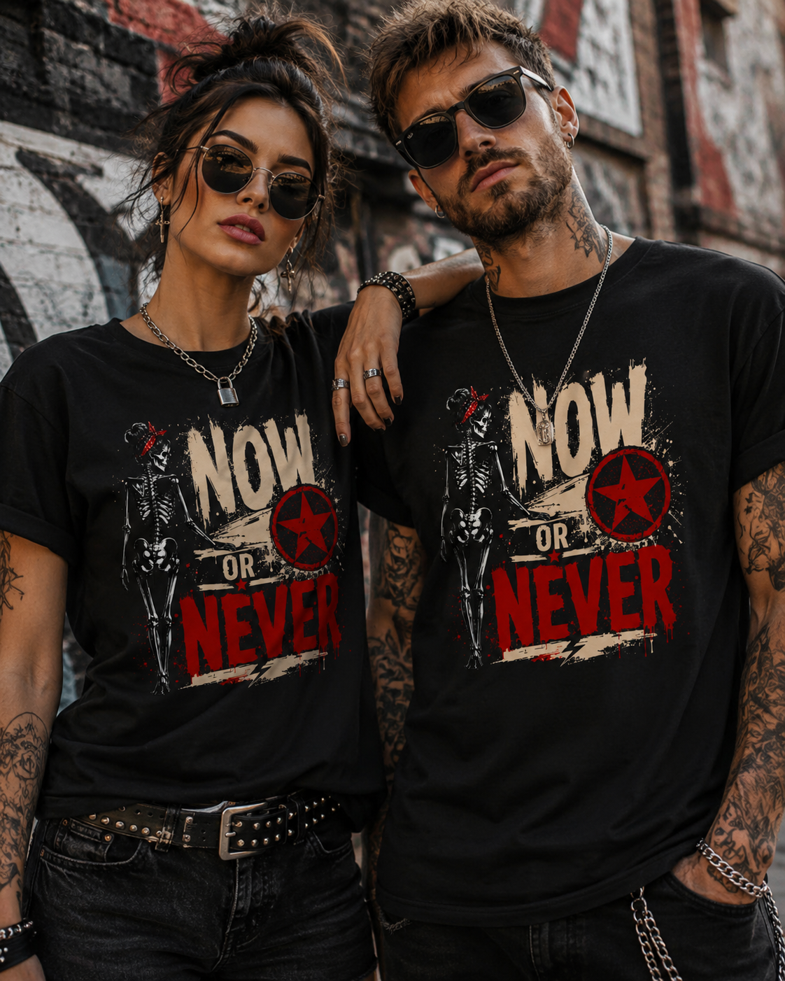 Now or Never Shirt – Rockiges Unisex T-Shirt mit Totenkopf & Vintage Grunge Design