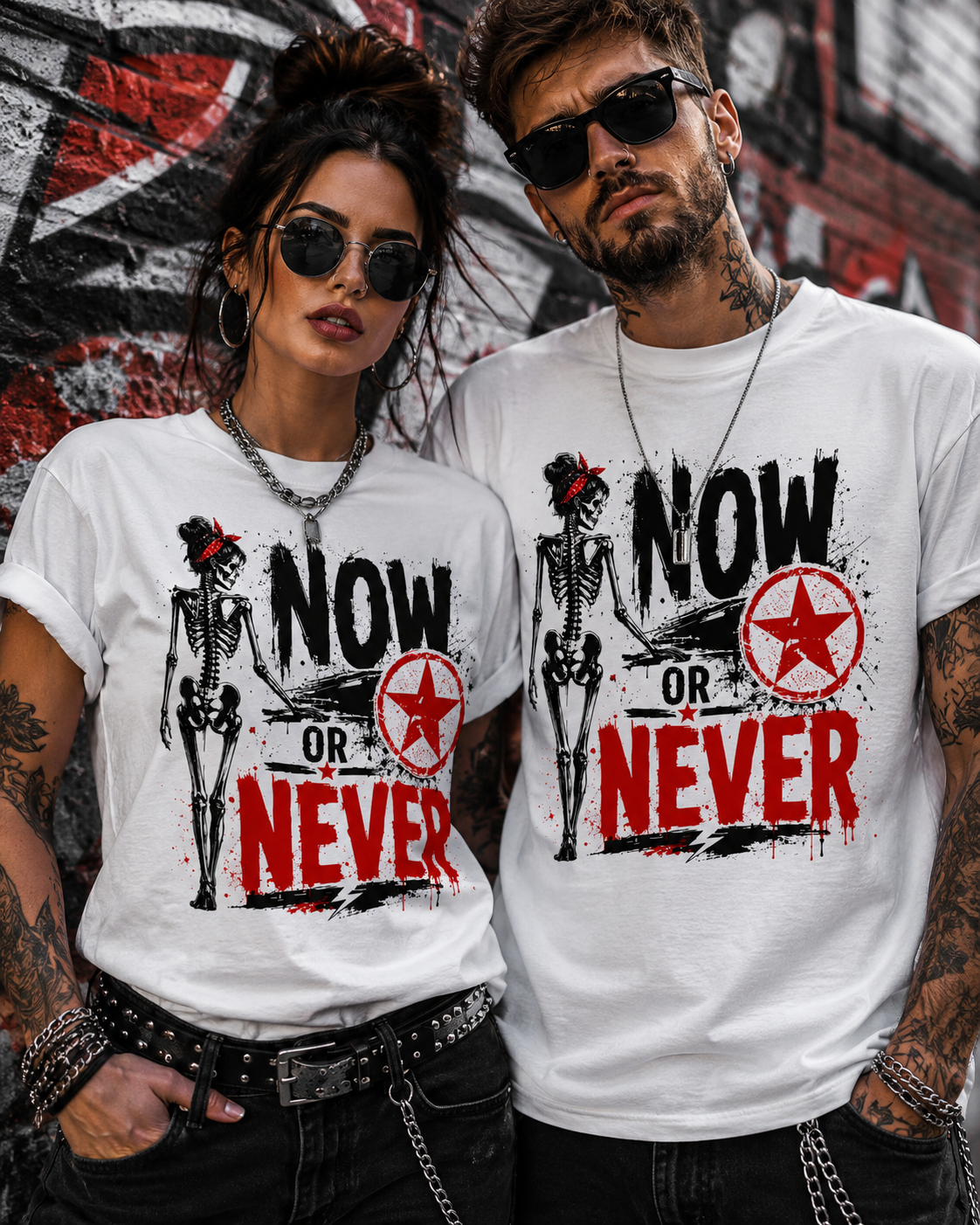 Now or Never Shirt – Rockiges Unisex T-Shirt mit Totenkopf & Vintage Grunge Design