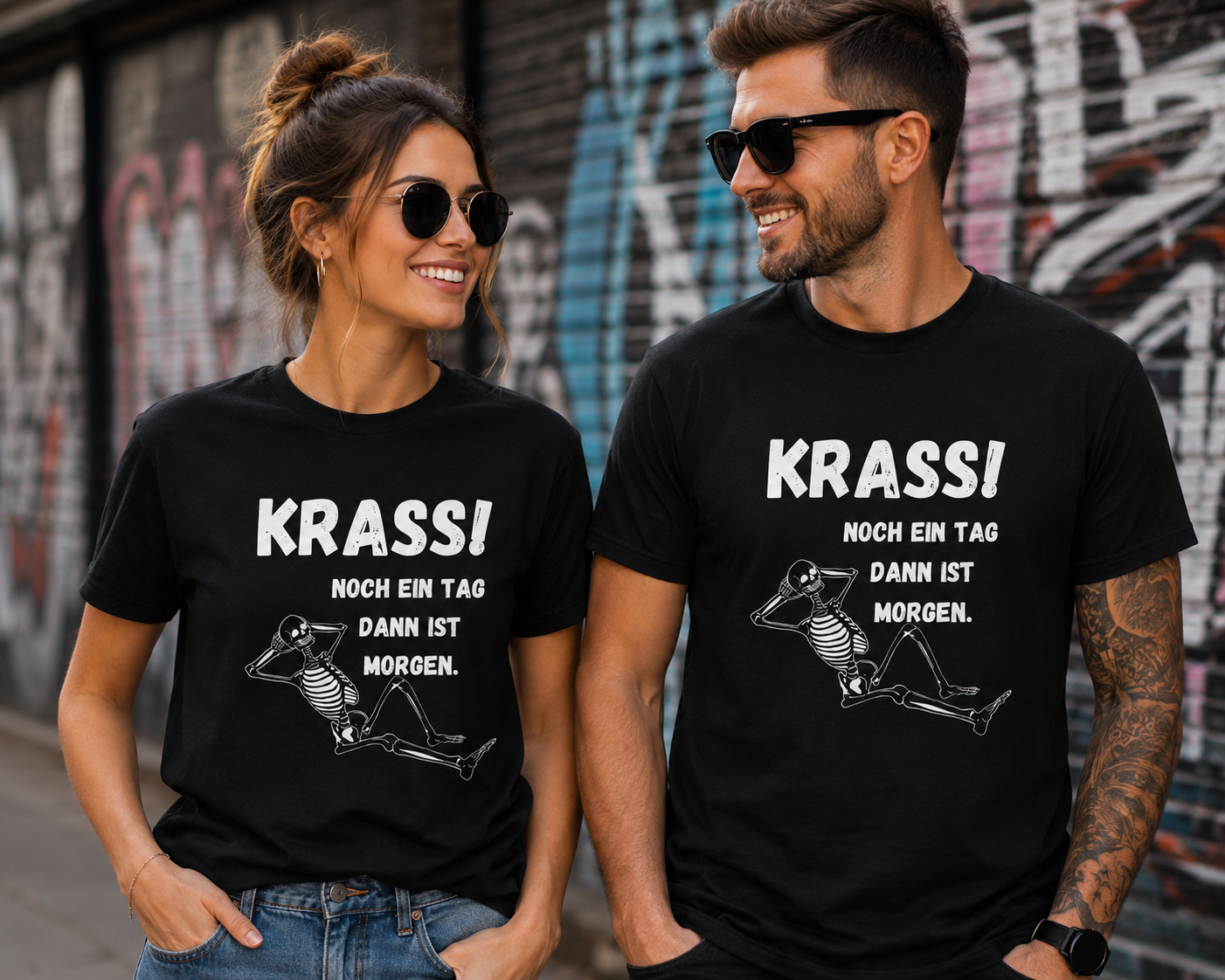 Krass! Noch ein Tag dann ist Morgen T-Shirt | Lustiges Skelett Spruchshirt Unisex