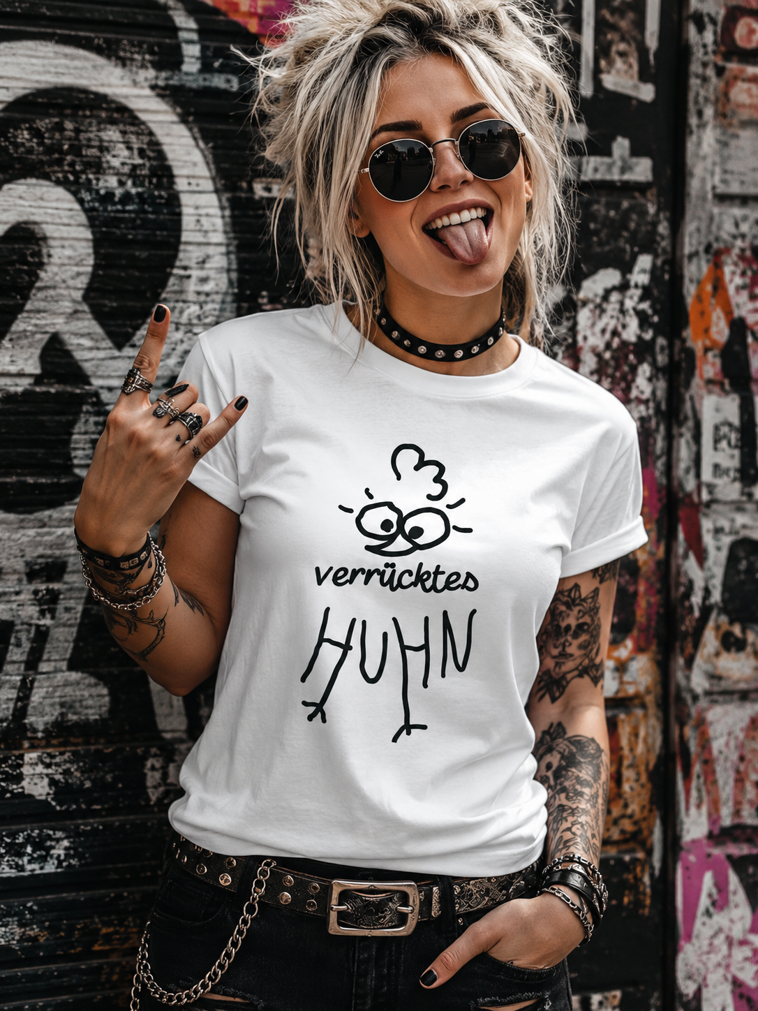 Verrücktes Huhn Damen T-Shirt | Lustiges Huhn Shirt | Witziges Fun Shirt für Frauen