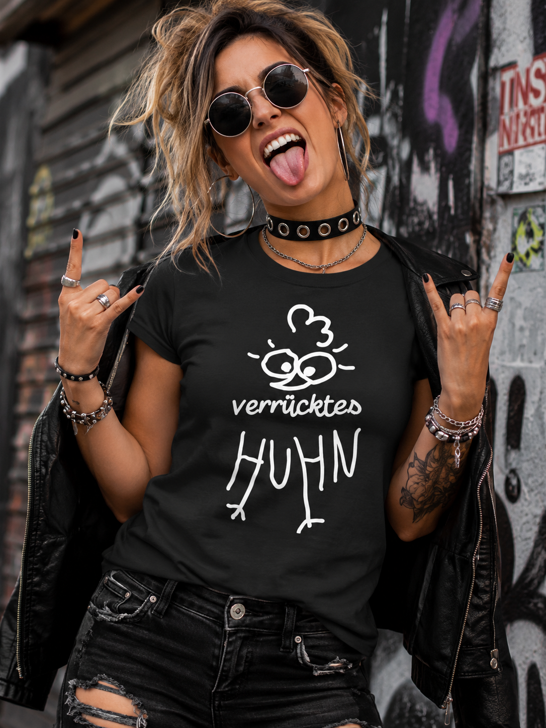 Verrücktes Huhn Damen T-Shirt | Lustiges Huhn Shirt | Witziges Fun Shirt für Frauen
