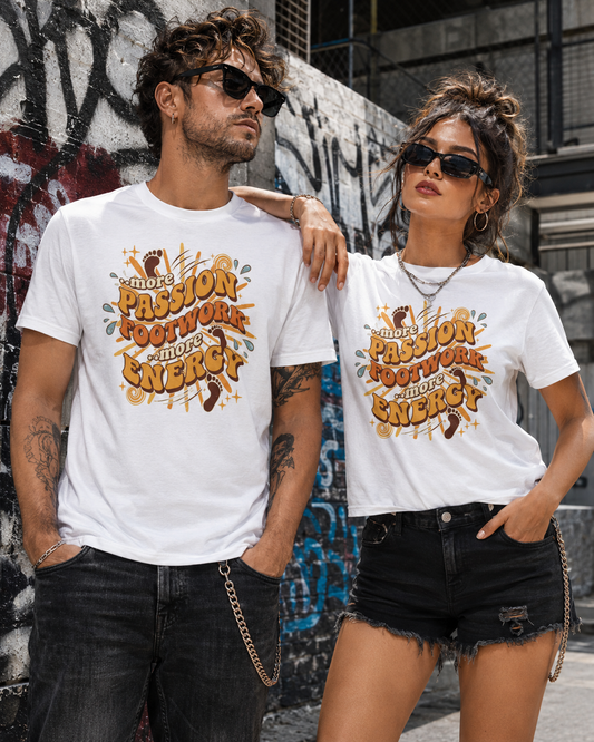 More Passion Footwork Energy T-Shirt – Retro Tanz Shirt Unisex