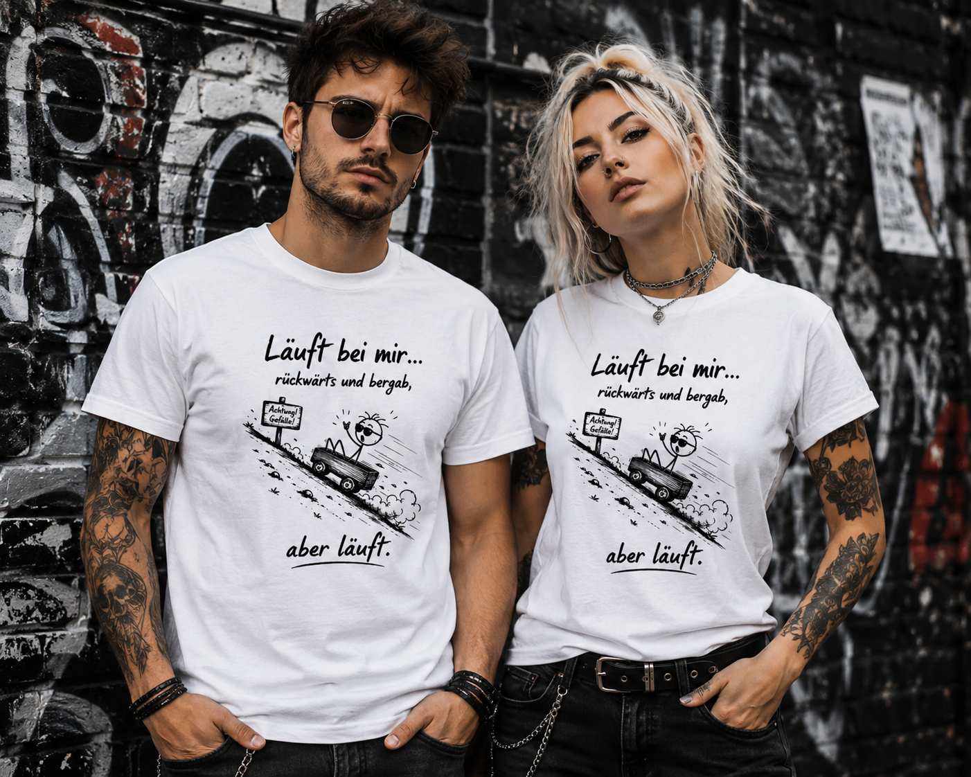 Läuft bei mir rückwärts und bergab T-Shirt – Lustiges Sprüche Shirt