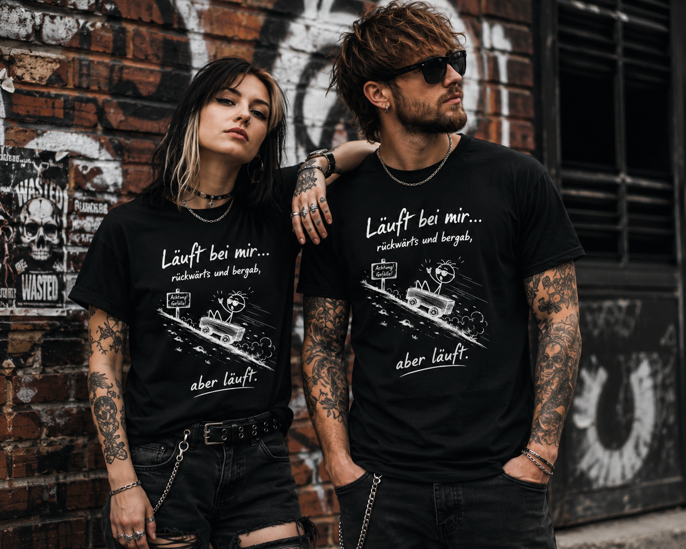Läuft bei mir rückwärts und bergab T-Shirt – Lustiges Sprüche Shirt