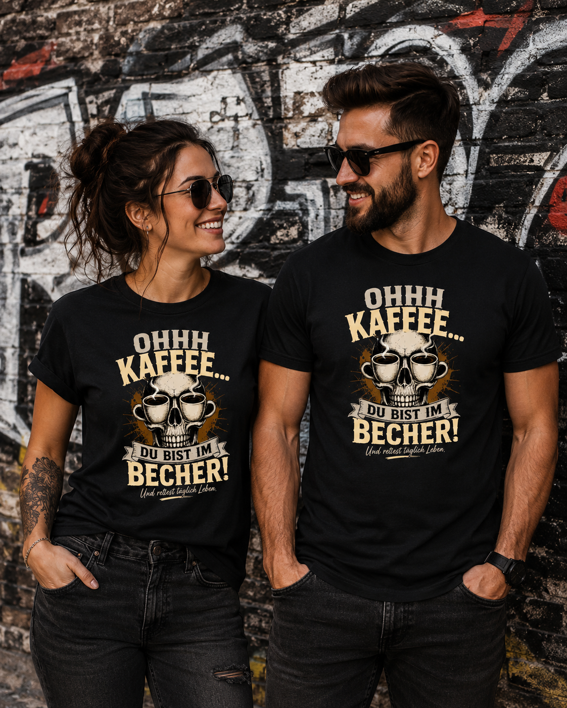 Ohhh Kaffee T-Shirt – Lustiges Kaffee Shirt mit Totenkopf für Kaffeeliebhaber