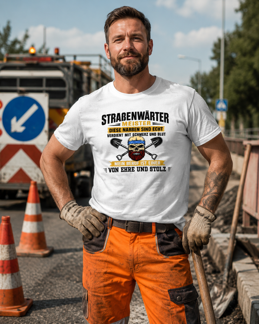 Produkttitel: Straßenwärter Meister T-Shirt – Berufsstolz Straßenbau Shirt