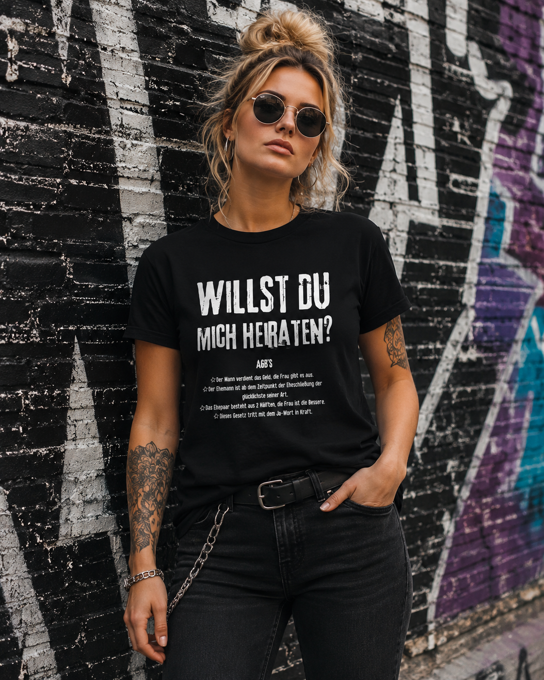Willst Du mich heiraten? Damen T-Shirt – Lustiges Romantik Shirt | Geschenk für Freundin | Statement Shirt