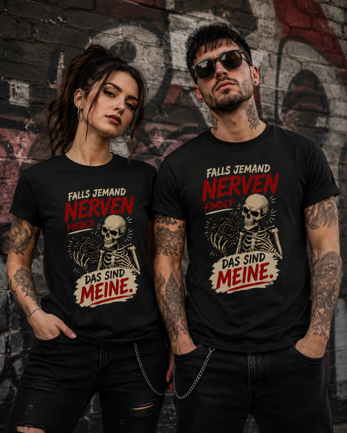 Falls jemand Nerven findet – Lustiges Skelett Unisex T-Shirt