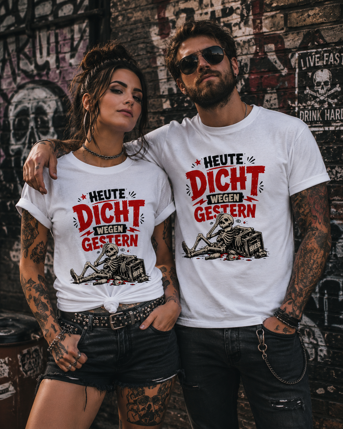 Heute dicht wegen gestern – Lustiges Party T-Shirt mit Skelett