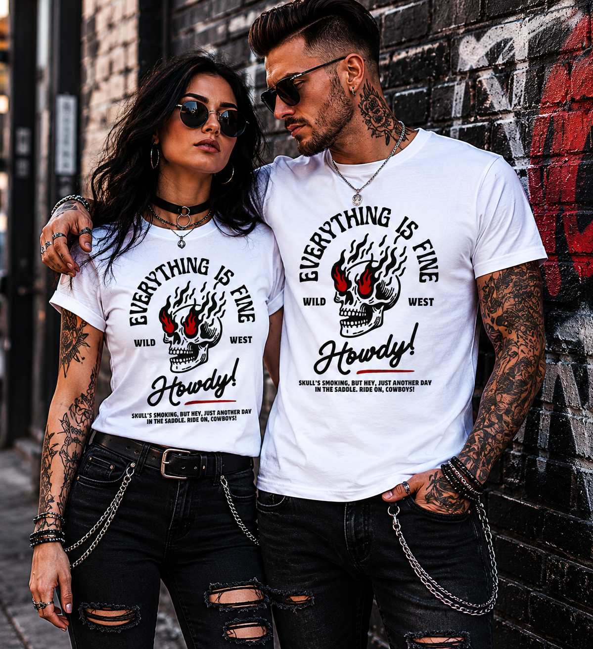 Everything Is Fine Howdy Skull Shirt – Rockiges Unisex Western Skull T-Shirt