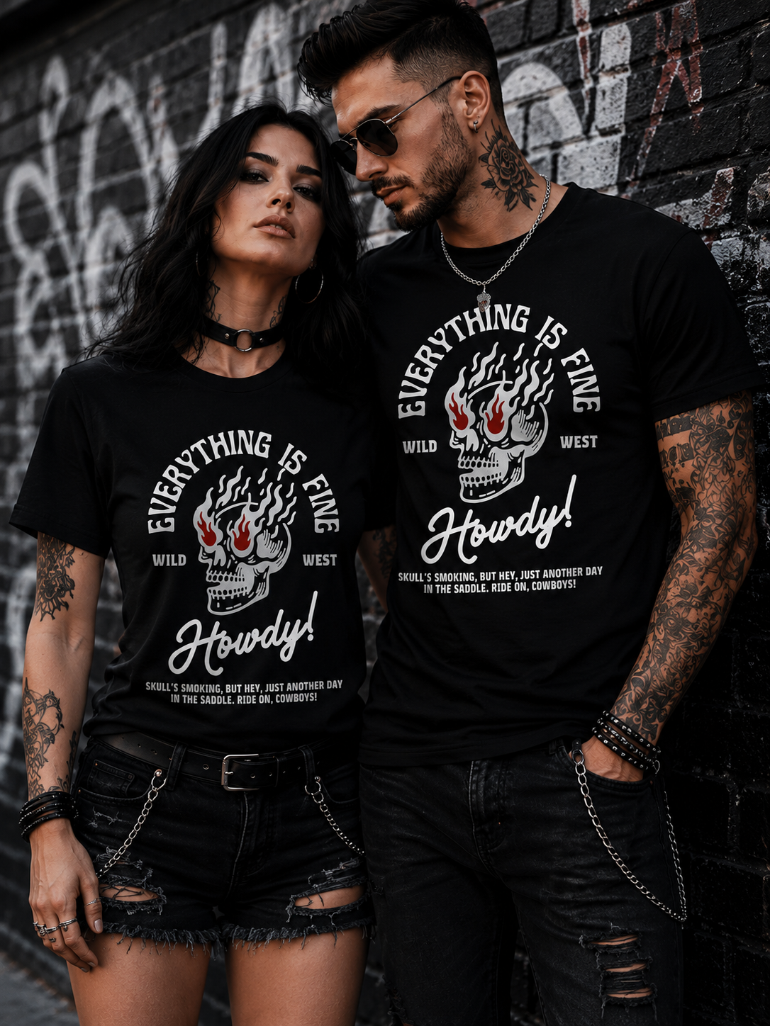 Everything Is Fine Howdy Skull Shirt – Rockiges Unisex Western Skull T-Shirt