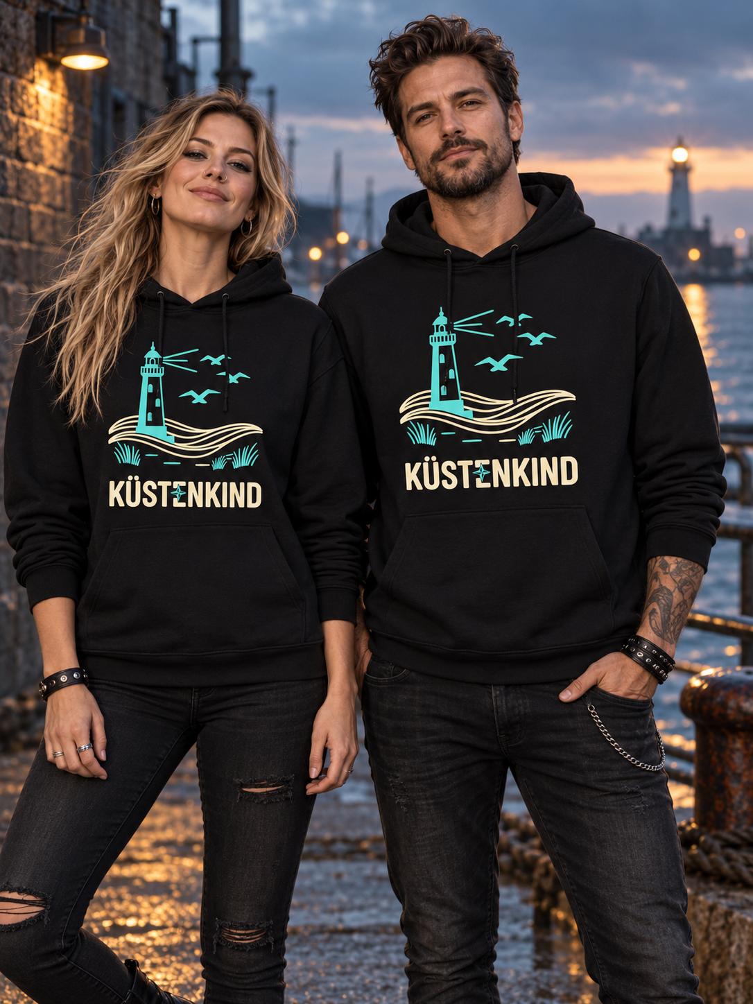 Küstenkind Hoodie mit Leuchtturm – Unisex