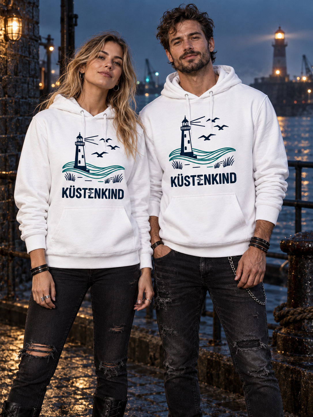 Küstenkind Hoodie mit Leuchtturm – Unisex