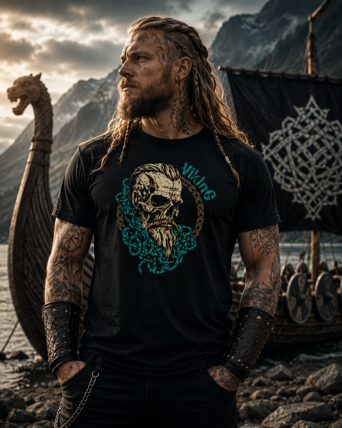 Viking Skull T-Shirt – Wikinger Schädel Shirt für Männer | Nordisches Wikinger Motiv