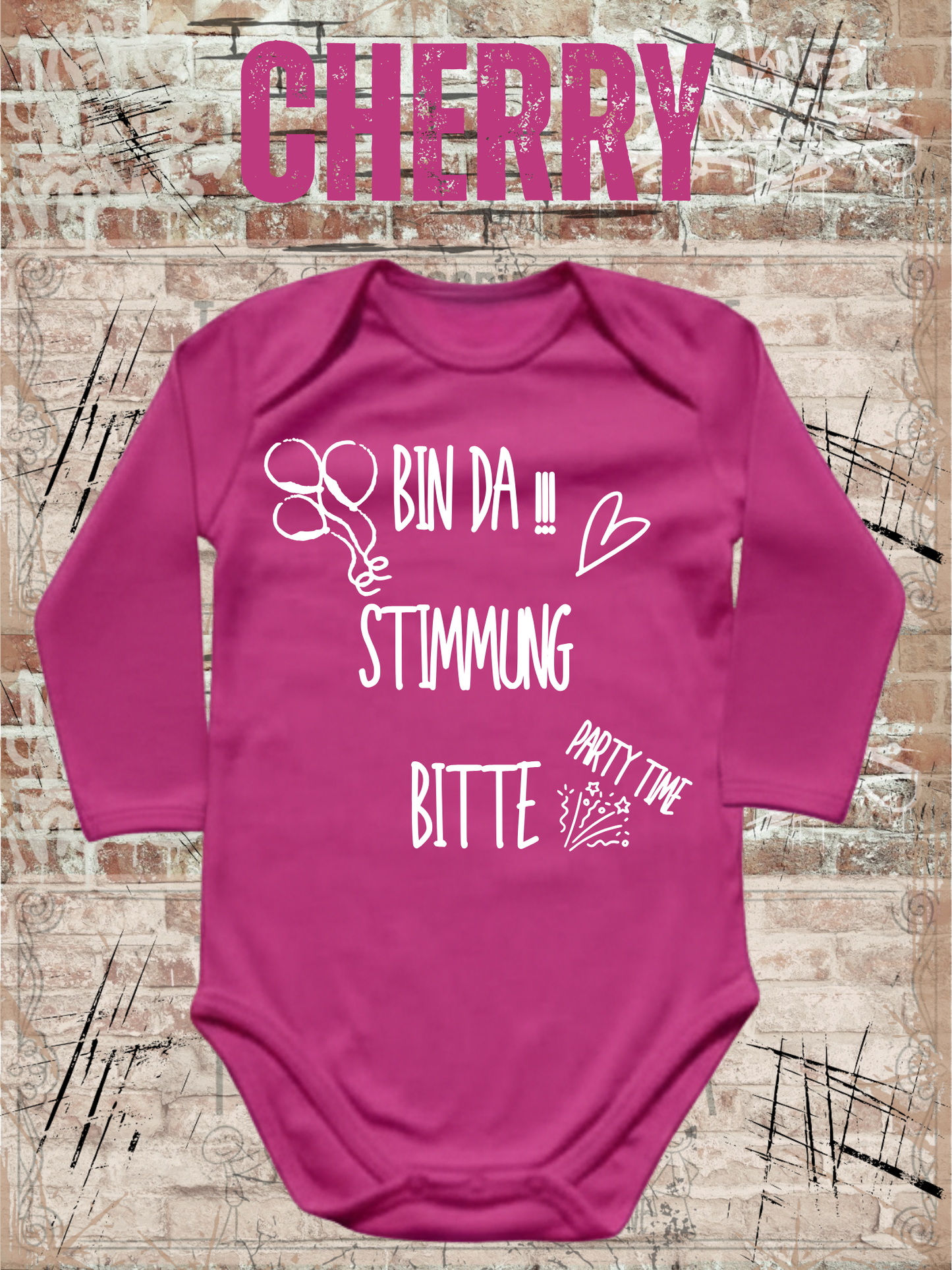 Baby Body Langarm 'Bin da - Stimmung bitte Party Time!' - Lustiger Spruch fuer kleine Partyloewen