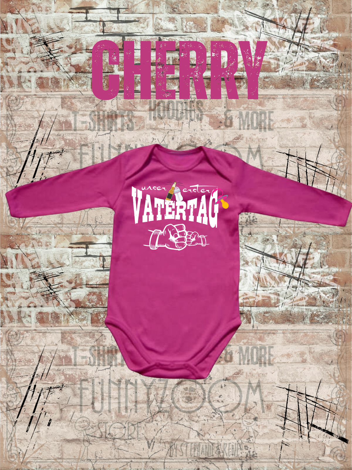 Mädchen Baby Body Unser erster Vatertag in Cherry.