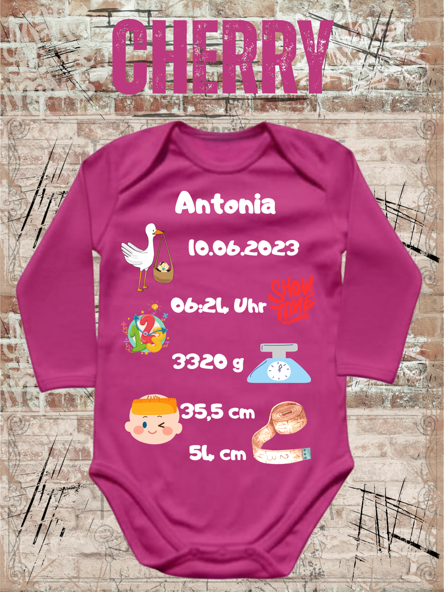 Baby Body Personalisierbar - Name, Geburtsdatum, Groesse & Gewicht - Newborn Geschenk
