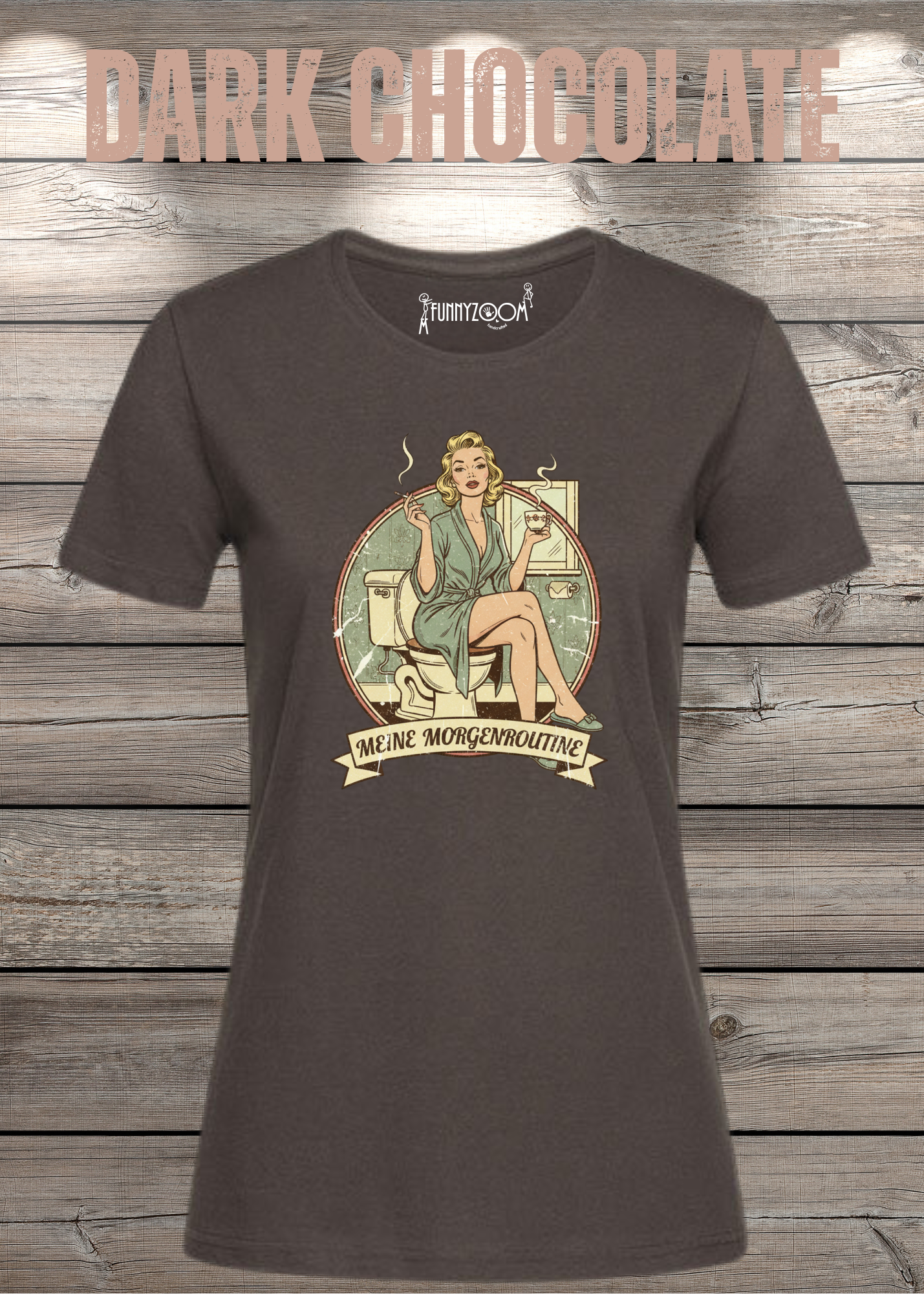 Damen T-Shirt Meine Morgenroutine – Lustiges Retro Shirt für Morgenmuffel