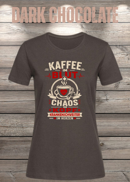 Krankenschwester T-Shirt – Kaffee im Blut, Chaos im Kopf