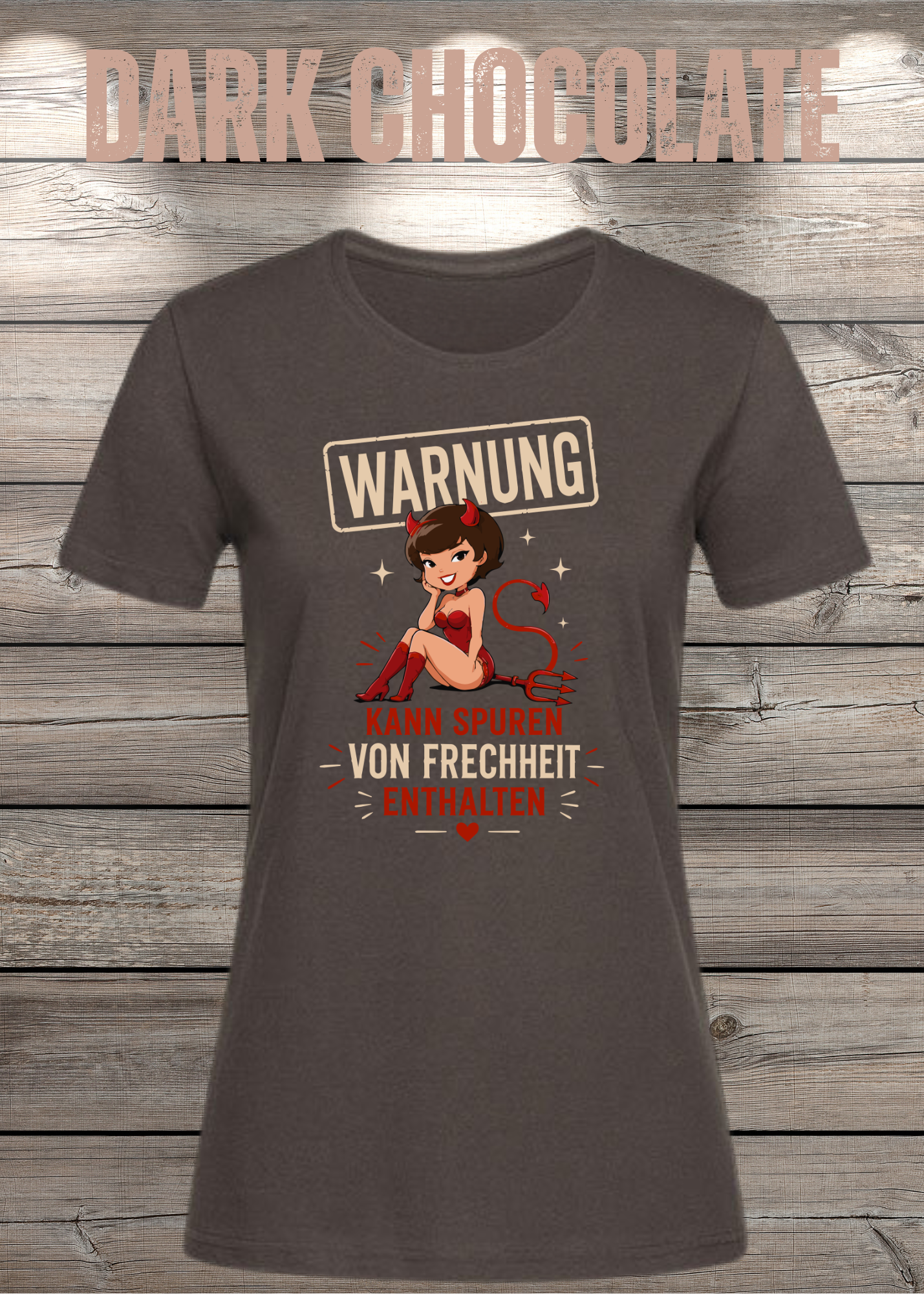 Lustiges Damen T-Shirt "WARNUNG – Kann Spuren von Frechheit enthalten" | Teufelchen Pin-up | Fun Shirt