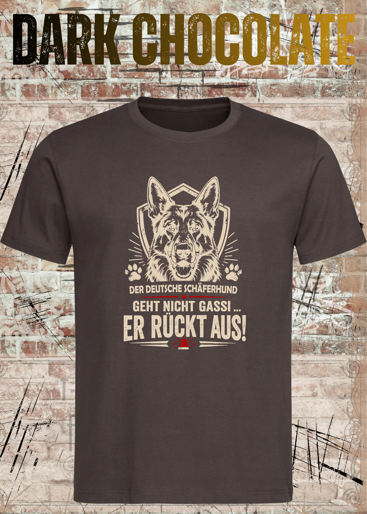 Schäferhund T-Shirt „Er rückt aus“ – Hundeshirt