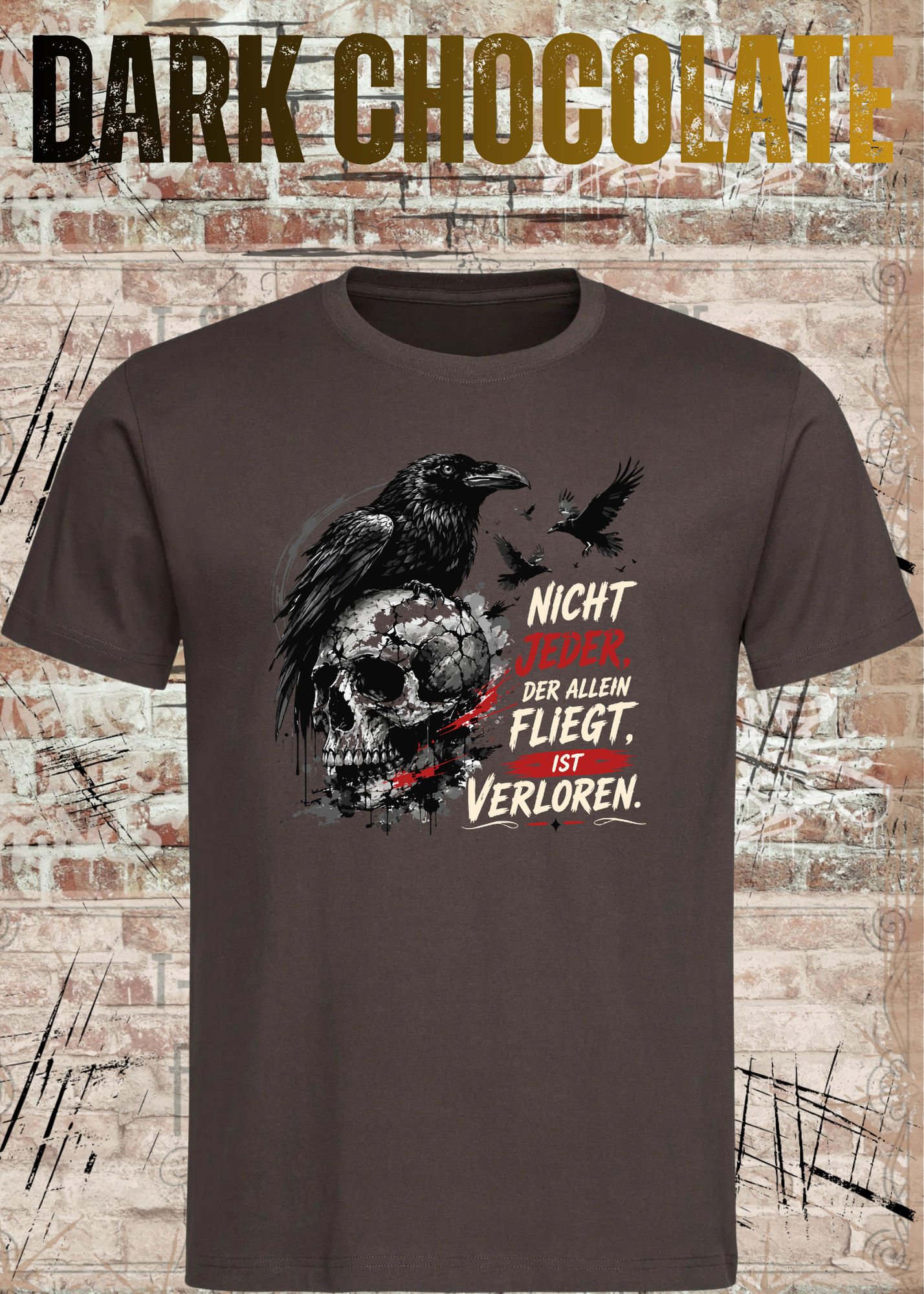Nicht Jeder der Allein Fliegt T-Shirt – Dunkles Raben Shirt mit Totenkopf Motiv