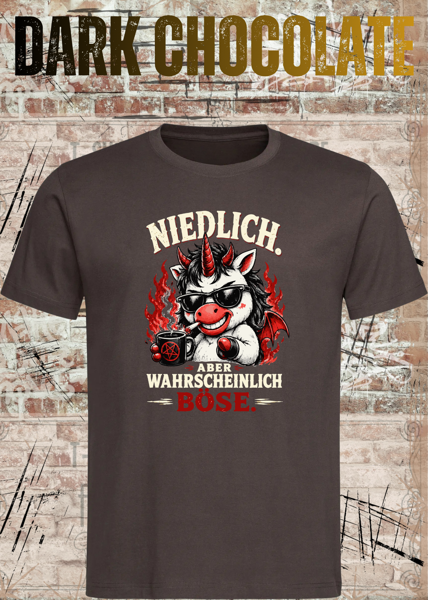 Niedlich aber wahrscheinlich böse – Lustiges Unisex T-Shirt mit Einhorn Motiv