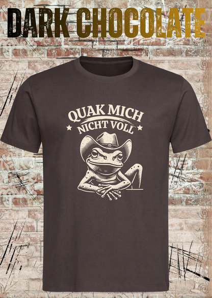 Unisex T-Shirt Dunkelbraun mit Cowboy-Frosch und Spruch Quak mich nicht voll – FunnyZoom