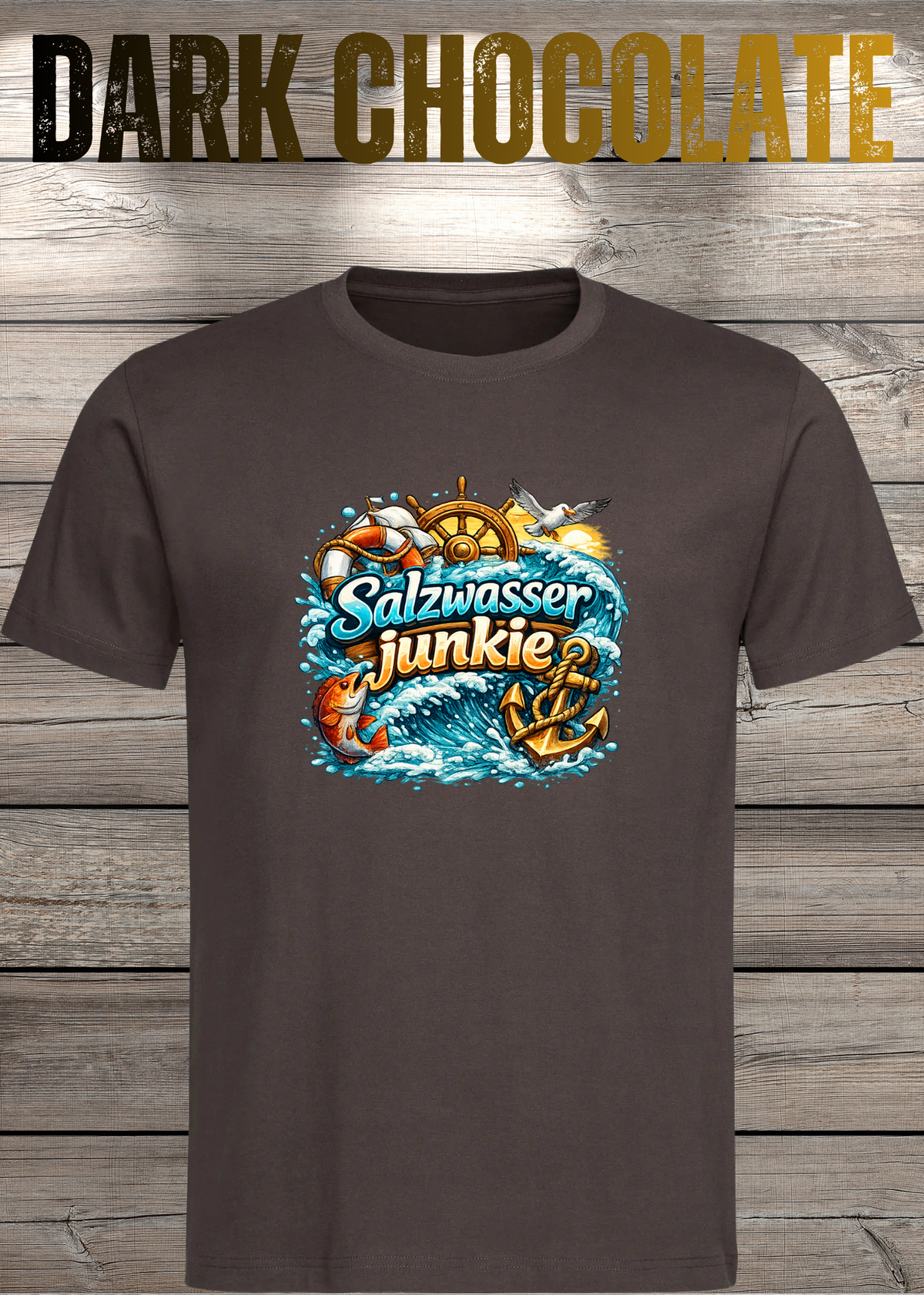 Salzwasser-Junkie Unisex T-Shirt in Dark Chocolate.